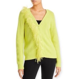 Cinq à Sept Laney Button Front Feather Trim Cardigan, Size S, Key Lime, New with